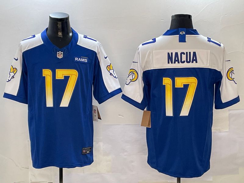 Men Los Angeles Rams #17 Nacua Blue Thanksgiving three generations 2024 Nike Limited NFL Jersey style 1